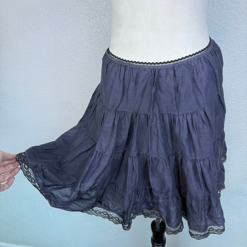 Y2K Julie's Closet Womens Tiered Ruffle Boho Skirt Lace Trim Charcoal Grey Sz M - Picture 2 of 8
